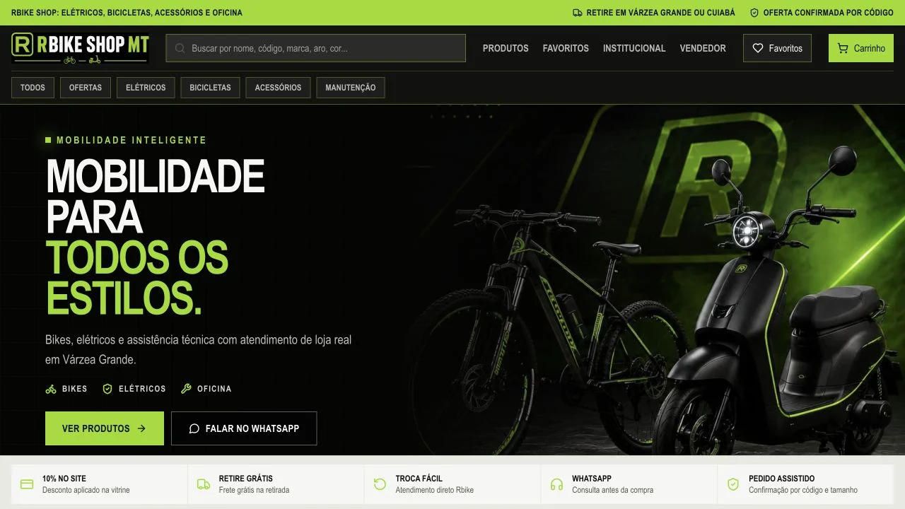 Site da Rbike Shop MT, projeto do portfólio